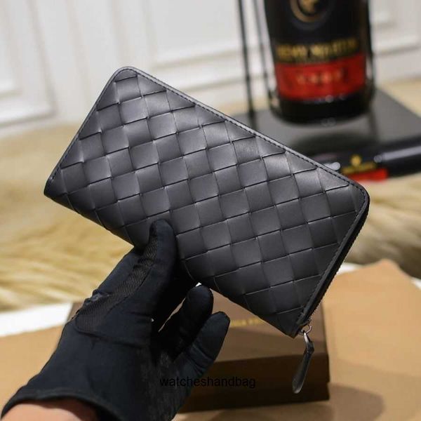 Designer Botegs V Borsa di lusso Portafoglio da lavoro in pelle di vacchetta intrecciata Borsa da uomo lunga in vera pelle di grande capacità con maniglia con cerniera