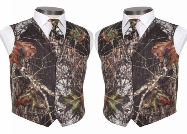 VestTie Custom Made Modest Camo Gilet da sposo Gilet da sposa rustico Tronco d'albero Foglie Primavera Camouflage Slim Fit Gilet da uomo039s 21883794