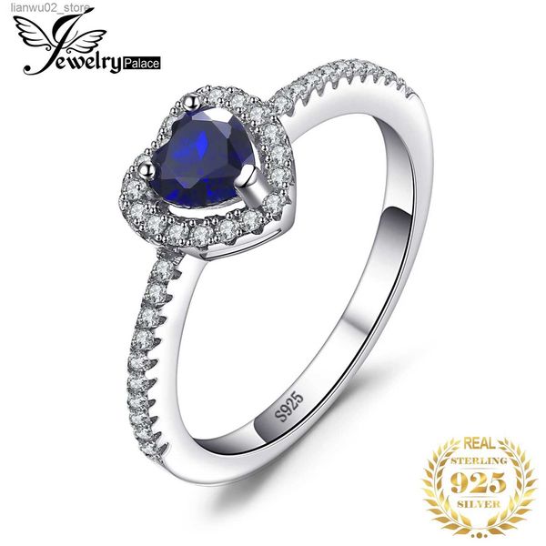 Anéis de casamento JewelryPalace Coração Criado Azul Safira 925 Sterling Silver Halo Anel Mulheres Jóias Preciosas Presente de Noivado de Casamento Q240315