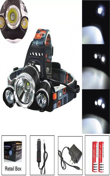 8000Lm T6 R5 LED-Scheinwerfer-Scheinwerfer-Kopflampenlicht 4-Modus-Taschenlampe + 2x18650-Akku + EU/US/AU/UK-Autoladegerät zum Angeln Lights5030334