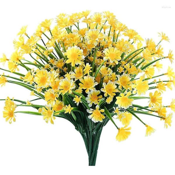 Flores decorativas 6 pacotes de margaridas artificiais ao ar livre imitação de plástico outono flor jardim janela decoração (amarelo)