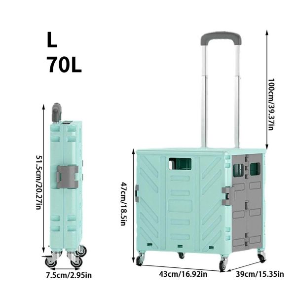 Carts Tragbarer Einkaufswagen, zusammenklappbar, für den Heimgebrauch, Lebensmittel-Express-Wagen mit 4 Rädern, Einkaufswagen, Zugstangen-Fahrer, Zugwagen, Picknick