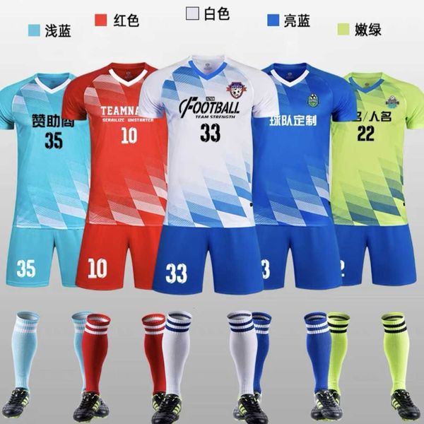 Roupa esportiva de futebol de manga curta para estudantes do ensino fundamental e médio verão uniforme de competição infantil conjunto personalizado masculino a