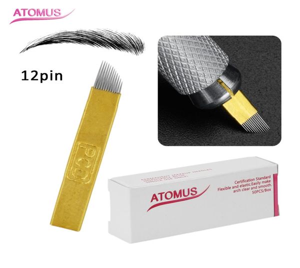 100pcs Lamina Agulhas Tebori Microblading 12pin 14pin Sert PCD İğne Bıçağı Kalıcı Makyaj Kaş Dövme İğrençleri