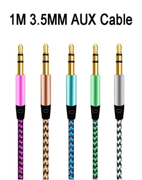 1m cabo de áudio jack de nylon 3.5mm a 3.5mm cabo aux 3 pés macho para macho plug carro aux cabo música para iphone 7 samsung telefone móvel alto-falante3029546