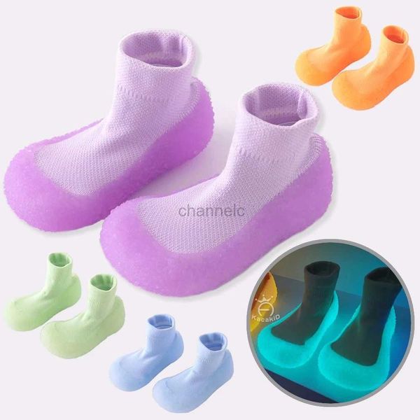 İlk Yürüteçler Çocuk Socks Çocuklar Kauçuk Sole Ayakkabı Unisex Kids Parlak Slip Anti-Slip Ayakkabıları Çocuk Terlik Örgüsü Dışında 240315