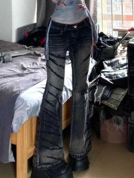 Damen Jeans Vintage Washed Thorn Stripe Micro-Flared Damen Y2K Streetwear Street Girls Lose Mode Hohe Taille Gerade Hose