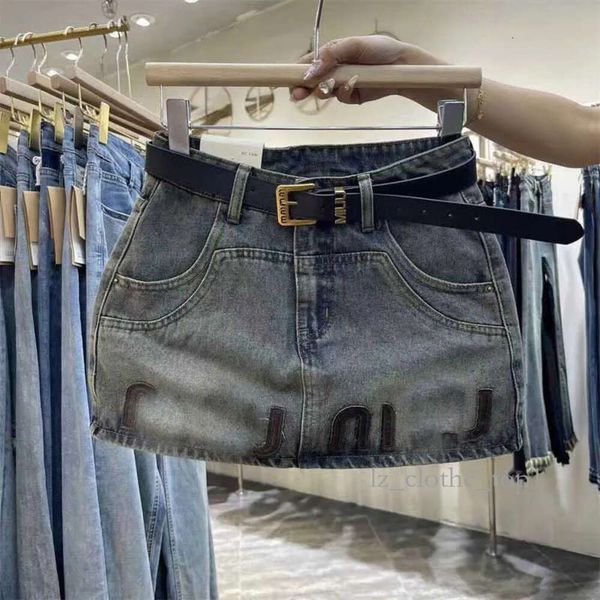 Mui mui tasarımcı etek tüyleri miui patchwork denim etek kadın mavi mini elbise seksi lüks jean mui 852