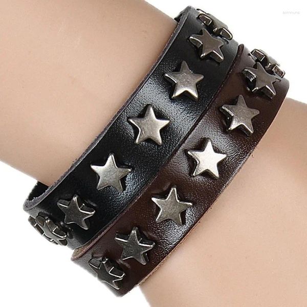 Charme pulseiras moda estrela rebite couro vintage mulheres homens pulseira punk jóias