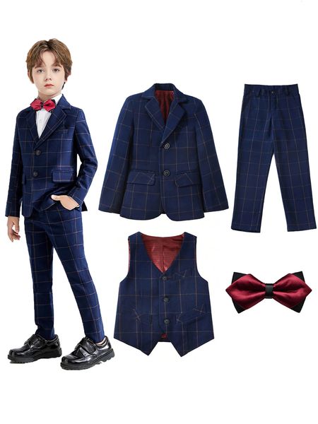 Completo da ragazzo 4 pezzi/set con pantaloni, gilet, cravatta e giacca 240304