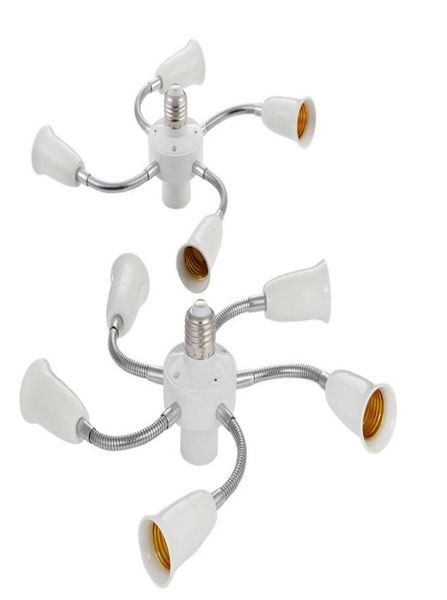 Branco ajustável e27 base de luz soquete divisor gooseneck lâmpadas led titular conversor com mangueira extensão 3 4 5 vias adaptador5176453