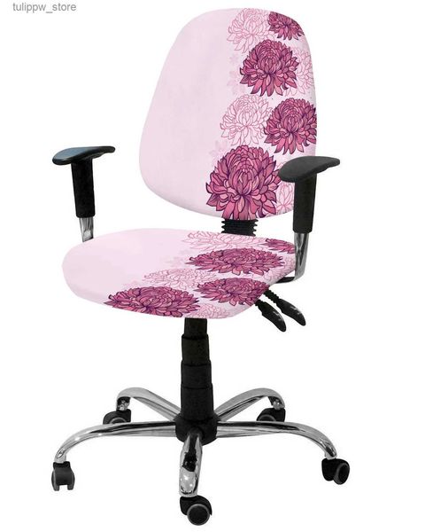 Stuhlhussen, rosa Chrysanthemen-Blumen-Textur, elastischer Sessel-Computerstuhlbezug, abnehmbarer Bürostuhl-Schonbezug, geteilte Sitzbezüge L240315
