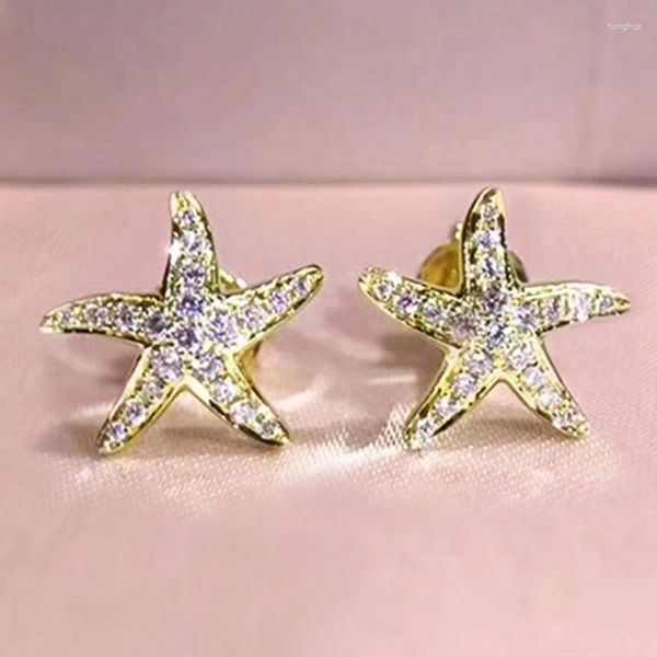 Brincos de parafuso prisioneiro criativo mini estrela do mar zircônia cúbica para mulheres banhado a ouro praia oceano tema jóias presente de aniversário