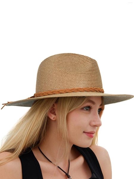 Chapéus de borda larga Luxyonuo Womens Sun Hat com Wind Lanyard Sunmmer Beach Palha UPF 50 para viagens Outerdoor Caps 2024 Primavera