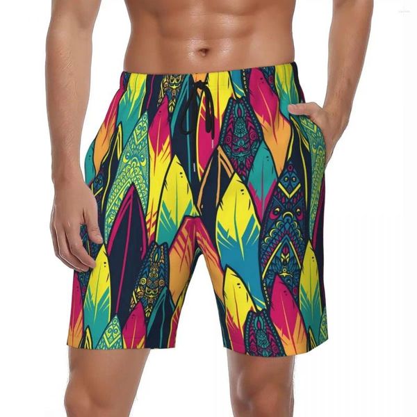 Pantaloncini da uomo Hawaii Color Feather Board Estate stampati in 3D eleganti pantaloni corti da spiaggia da uomo che corrono comodi costumi da bagno personalizzati