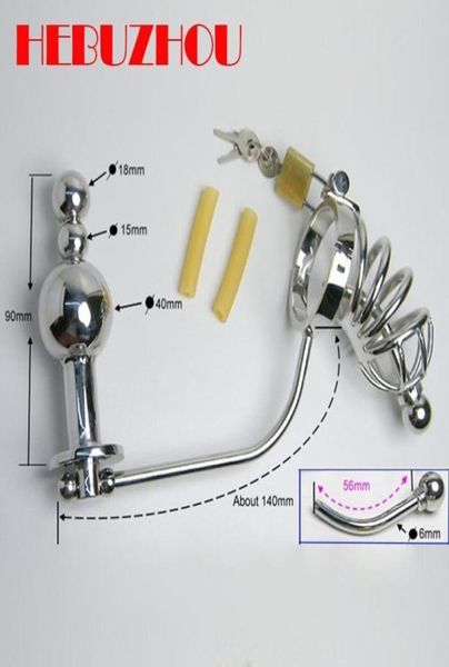 Hebuzhou plugue anal masculino cinto galo gaiola dispositivo de aço inoxidável butt plug pênis anel uretral som bondage terno t2006287886051