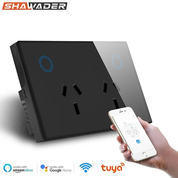 Tuya WIFI Smart Dual Steckdose AU Elektrische Stecker Outlet 10A Glas Touch Schalter Drahtlose Fernbedienung Alexa Hause 240228