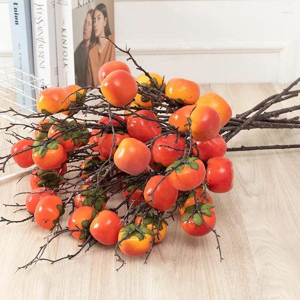 Dekoratif çiçekler yapay bitkiler turuncu kırmızı tatlı meyve persimmon ev bahçesi dekorasyon