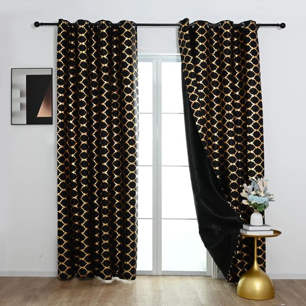 Cortinas lanterna bronzeamento e tela de janela prateada, cortinas modernas pretas douradas geométricas em formato de diamante para sala de estar #6