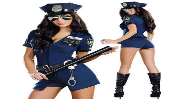 Costume uniforme da ufficiale donna sexy della polizia Costume di Halloween Clubwear Zipper Vestito erotico Cosplay Vestito operato da carnevale Y09037148668