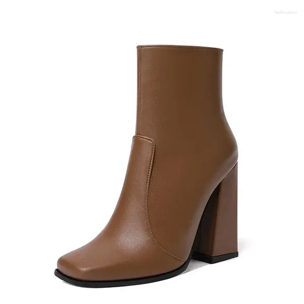 Stiefel BLXQPYT Zapatos de Mujer 2024 Marke Knöchel Frauen Retro Luxus Quadratische Fersen Zip Winter Plattformen Plus Größe 45 Schuhe c22-81