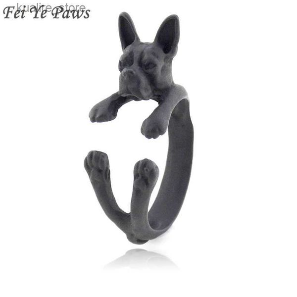 Cluster anéis retro hippie preto boston terrier cão anel homens anel bonito animal metal envoltório anéis para mulheres gifrls francês bulldog anel amor presente l240315