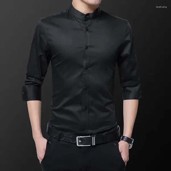 Camisas de vestido masculinas Moda coreana Mens Casual Stand-up Collar Homens de negócios de mangas compridas Slim-Fit Roupas Masculinas