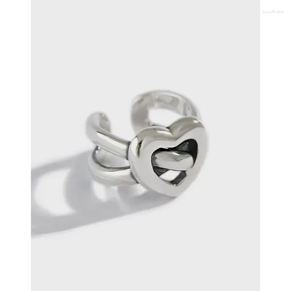 Anelli a grappolo Anello aperto in argento sterling 925% antico con cuore per donne e ragazze, colore vintage alla moda regolabile