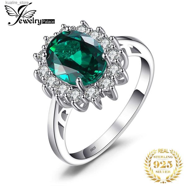 Anéis de cluster JewelryPalace Princesa Diana Simulado Emerald Criado Ruby 925 Sterling Silver Halo Anel para Mulheres Amarelo Ouro Rosa Banhado A Ouro L240315