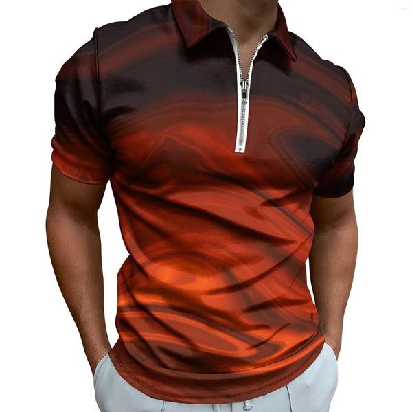 Polos masculinos fogo líquido camisas polo homem impressão abstrata camisa casual diário fresco zíper t-shirts design de manga curta roupas de grandes dimensões