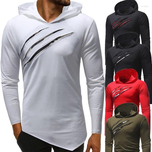 Homens camisetas Homens Tops Tee Camuflagem Patchwork Irregular Hem Manga Longa Camisetas Casual Mens Engraçado Streetwear Verão Esporte Masculino Capuz