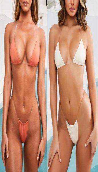 Mulher de maiô 2 peças sexy sheer bikini push up g string maiôs transparente alça de ombro banho feminino sexy bikini set27655838161