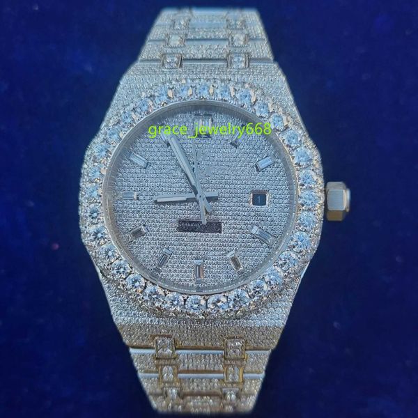 Relógios de marca superior VVS Mossanite Relógio Hip Hop 41MM Iced Out Moissanite Diamond Watch para homens