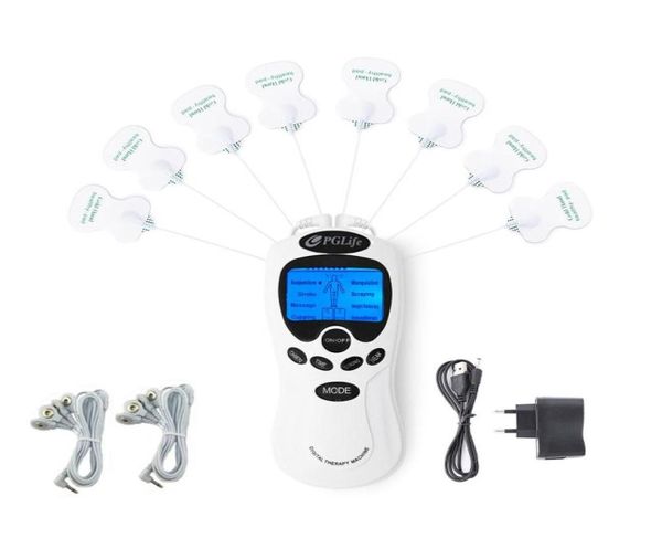 Gesundheitspflege-Werkzeug, zwei Ausgänge, elektrisches TENS-Therapie-Massagegerät, entspannen Sie Muskeln, Elektrostimulator, 8 Gel-Elektrodenpads. 6309850