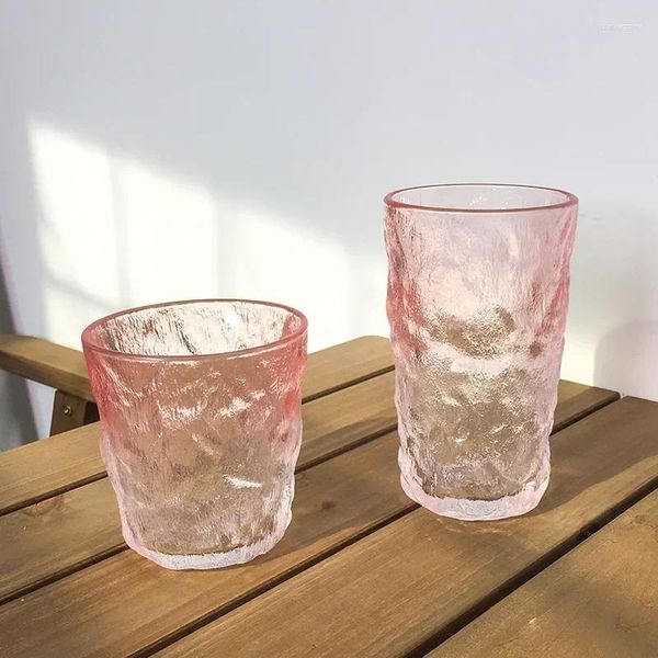 Weingläser 285 ml/380 ml Glasbecher allmählich rosa Haushalt Gletschermuster Luxusgeschenke für Freunde Kind Frauen Trinkgeschirr Wasser
