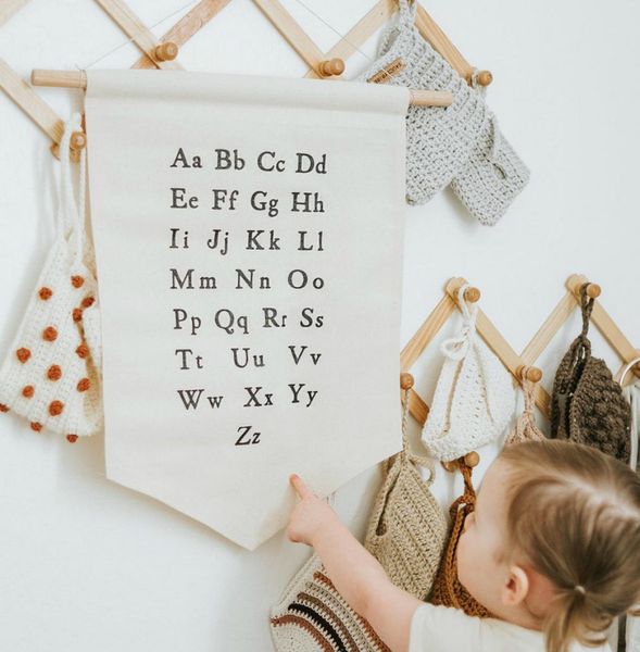 Letras suspensas em tela de parede, banner ecológico, decoração de quarto infantil, natural, artesanal, norte da europa, decoração de berçário z32154685442