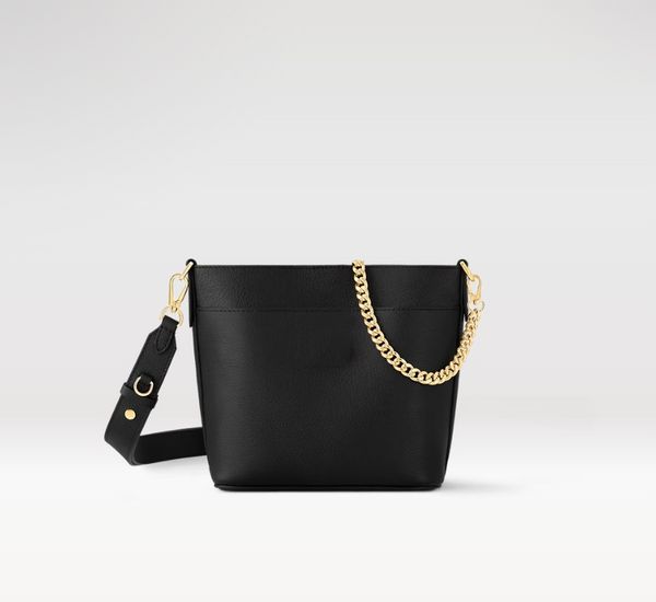 Верхняя новая женская сумка, черная сумка через плечо с цепочкой из воловьей кожи, сумка через плечо, сумка-мешок M24006, сумка LOCK AND WALK