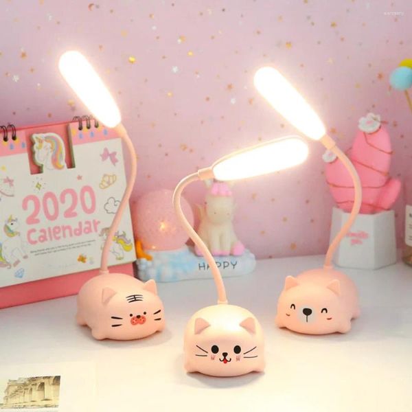 Tischlampen Augenschutz LED-Lampe Cartoon Schönes Nachtlicht USB wiederaufladbar Kind Bär Katze Rosa Schreibtischlicht