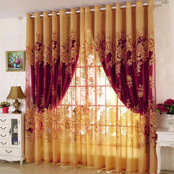 Cortinas clássicas borgonha, rosa, roxo, dourado, blackout, conjuntos de cortinas douradas, escultura pura para sala de estar, quarto