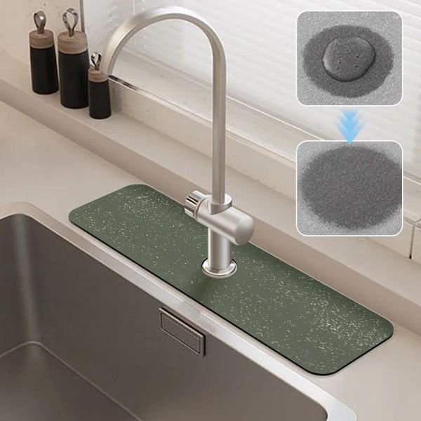 Tappeti Tappetino per rubinetto del lavandino Cucina Carept Bagno Tappetino per asciugatura super assorbente Protezione antiscivolo per controsoffitto Tappeto paraspruzzi diatomite