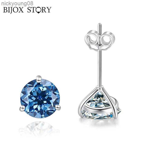 Charme bijox história 925 prata esterlina redondo aniversário brincos 0.5ct/1ct estilo moderno moissanite brincos para mulher casal giftl2403