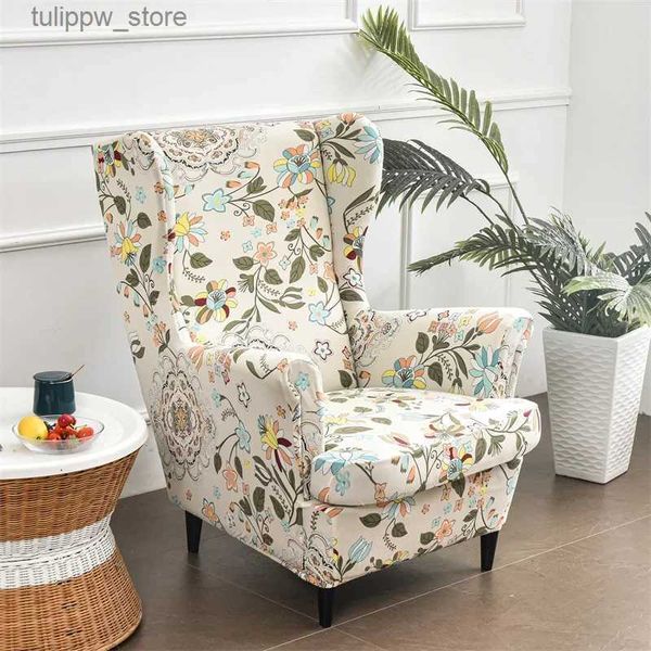 Sandalye kapakları çiçek baskı kanat sandalye kapağı koltuk yastık kapağı streç spandeks kanepe kapakları nordic kanepe slipcovers elastik koltuk kapağı l240315
