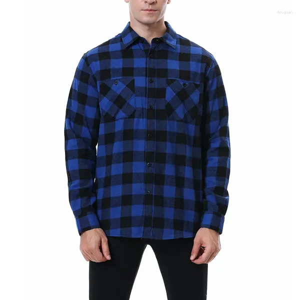 Männer Casual Hemden Streetwear Männer Plaid Flanell Hemd Langarm Brust Zwei Taschen Design Mode Gedruckt-Knopf USA Größe S-XXL