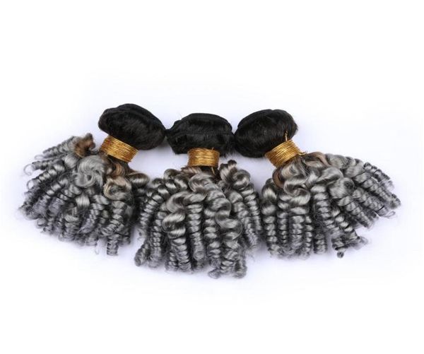 Ombre grigio argento capelli umani vergini brasiliani zia Funmi bundle offerte 3 pezzi 1BGrey radice scura Ombre capelli umani tesse ricci Exte7366795