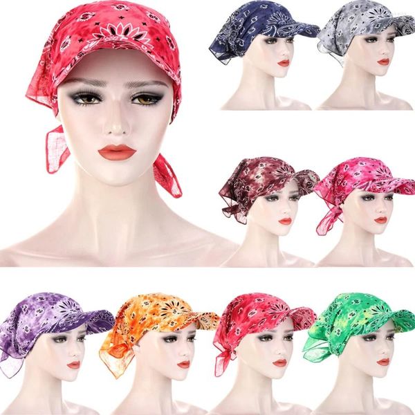 Ampla borda chapéus moda 2024 mulheres algodão impresso headscarf viseira chapéu com sunhat verão praia sol proteção uv feminino turbante boné