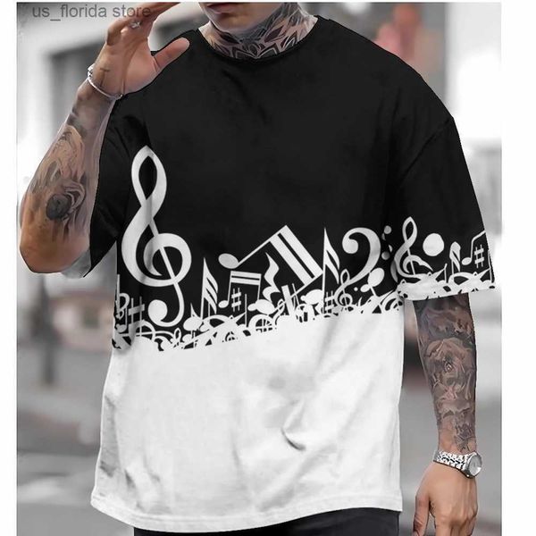 T-shirt da uomo T-shirt stile musicale per uomo Moda casual Corta Slve Top Estate Girocollo Strt Felpa Uomo Oversize Abbigliamento quotidiano Y240315