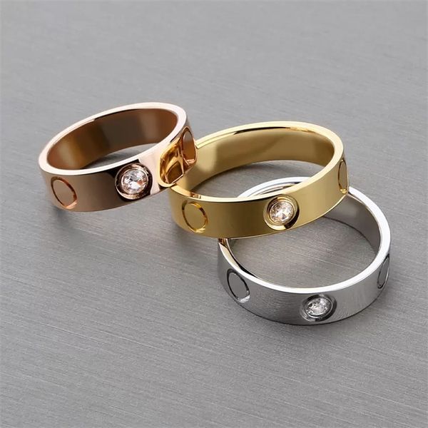 Anéis de designer de luxo para mulheres amor anel diamante noivado presente de casamento 18K banhado a ouro aço 4mm 5mm tamanho 6-10 moda prata rosa ouro feminino anel masculino anel de unha