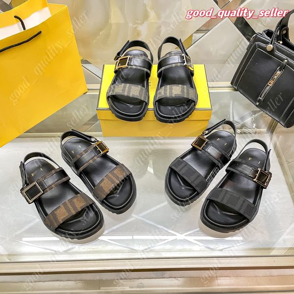 Designer-Hausschuhe Roma Sandalen Damen Slides Herren Sandale Plateau Slipper FF Muster Stoff Sandale Leder Sandale Schnalle Riemen Schuh Strand Flip Flops