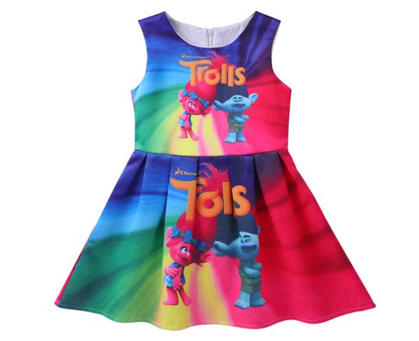 Novo verão meninas vestido trolls vestido para menina princesa vestidos de festa de aniversário trolls traje para crianças roupas tamanho 37t4799093