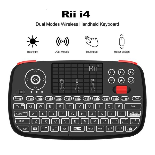 Rii i4 mini teclado sem fio bt com touchpad 24ghz mouse retroiluminado controle remoto para windows android tv box smart 240309